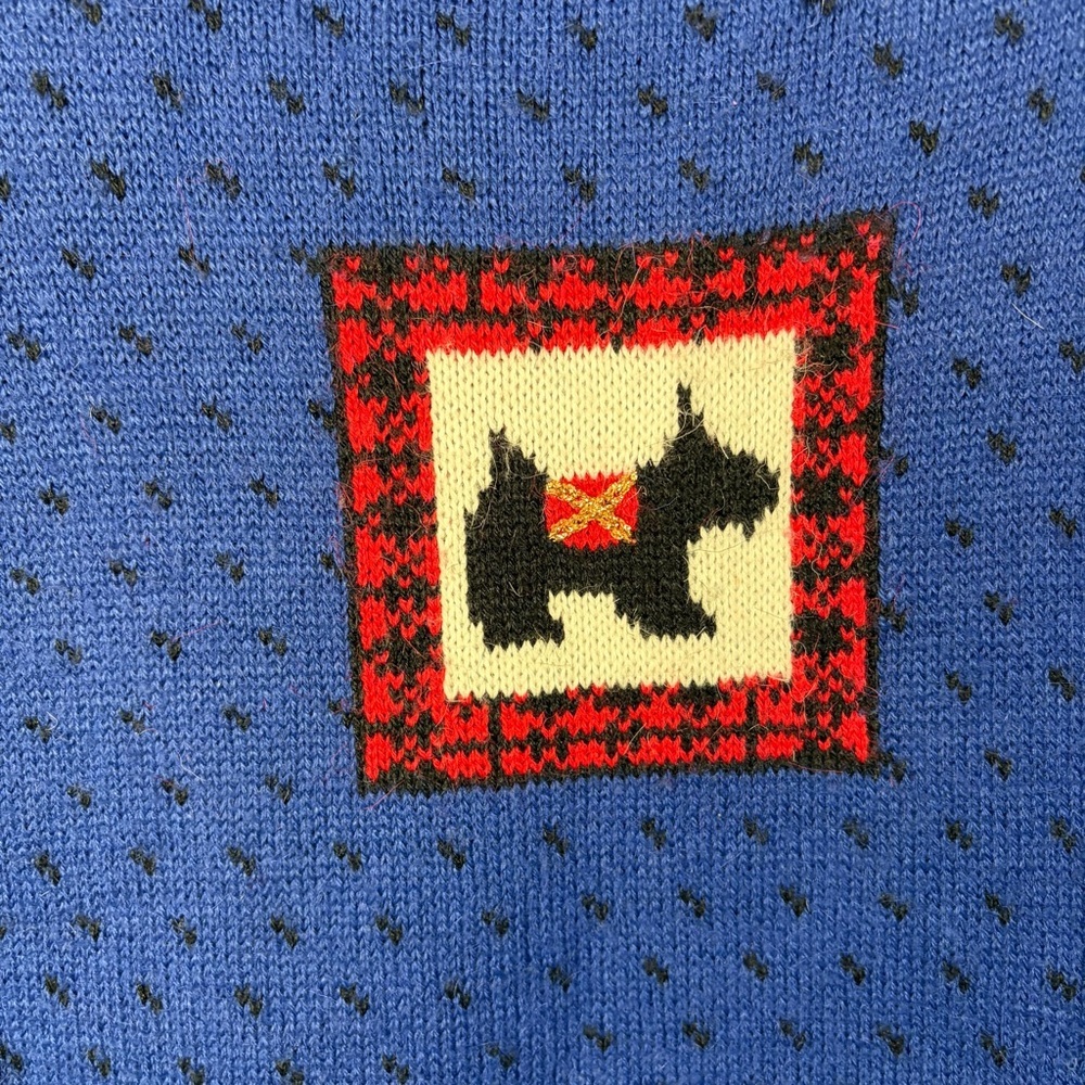 Vintage Scottie Dog Sweater Small Blue Scottish Terrier Dog Novelty Graphic Knit - Picture 8 of 11